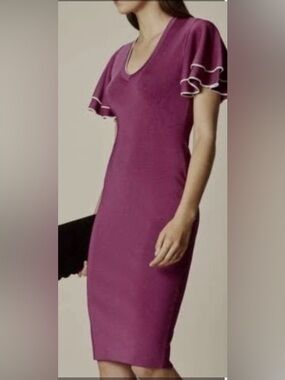Karen Millen Fuchsia V-Neck Midi Dress